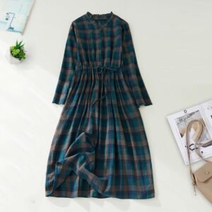 Lantern Sleeve Plaid Dress